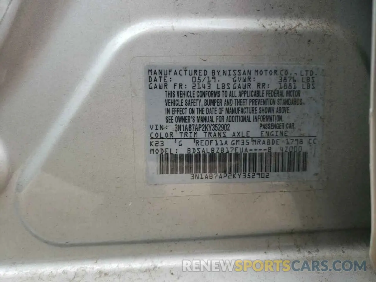 14 Photograph of a damaged car 3N1AB7AP2KY352902 NISSAN SENTRA 2019