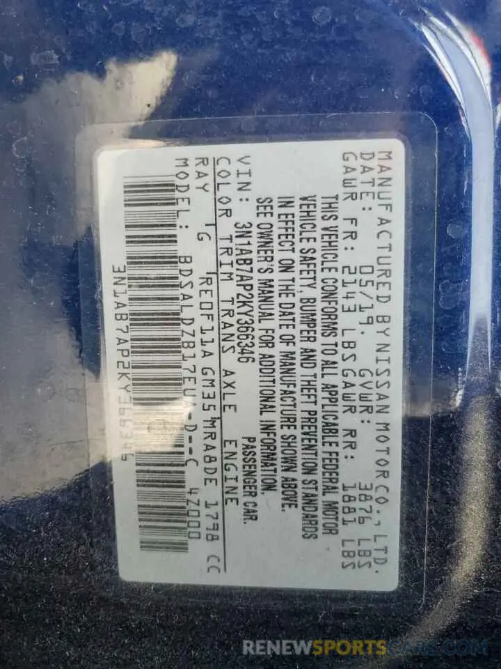 12 Photograph of a damaged car 3N1AB7AP2KY366346 NISSAN SENTRA 2019