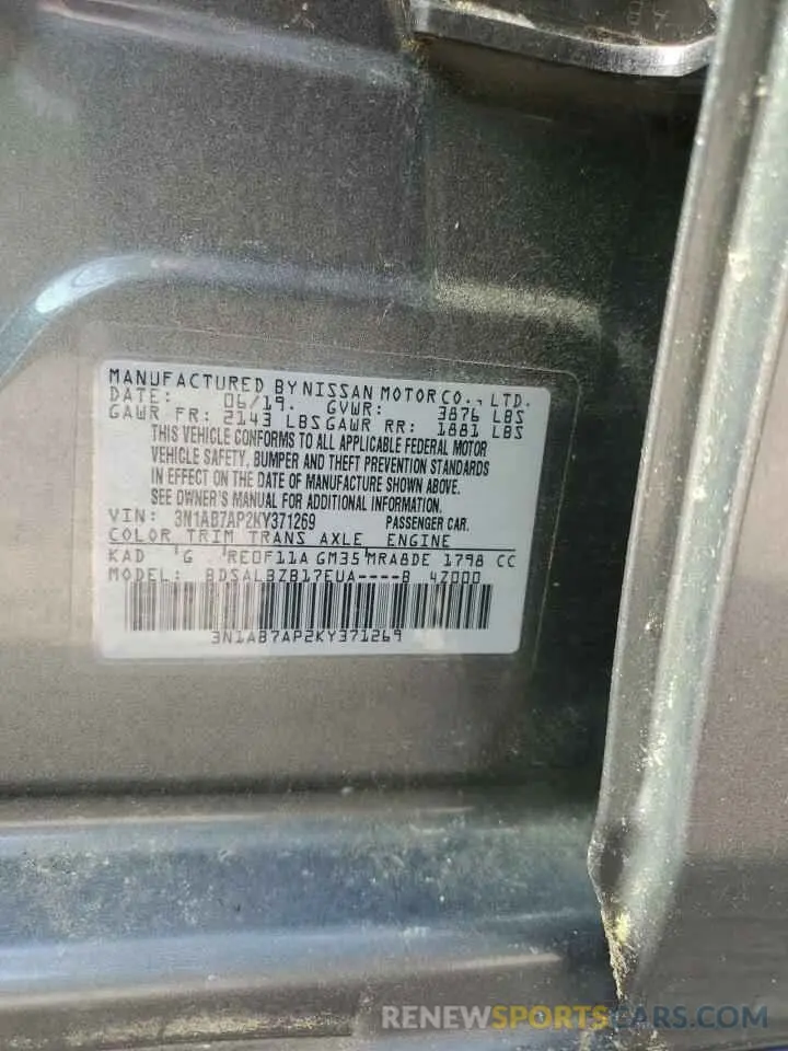 12 Photograph of a damaged car 3N1AB7AP2KY371269 NISSAN SENTRA 2019