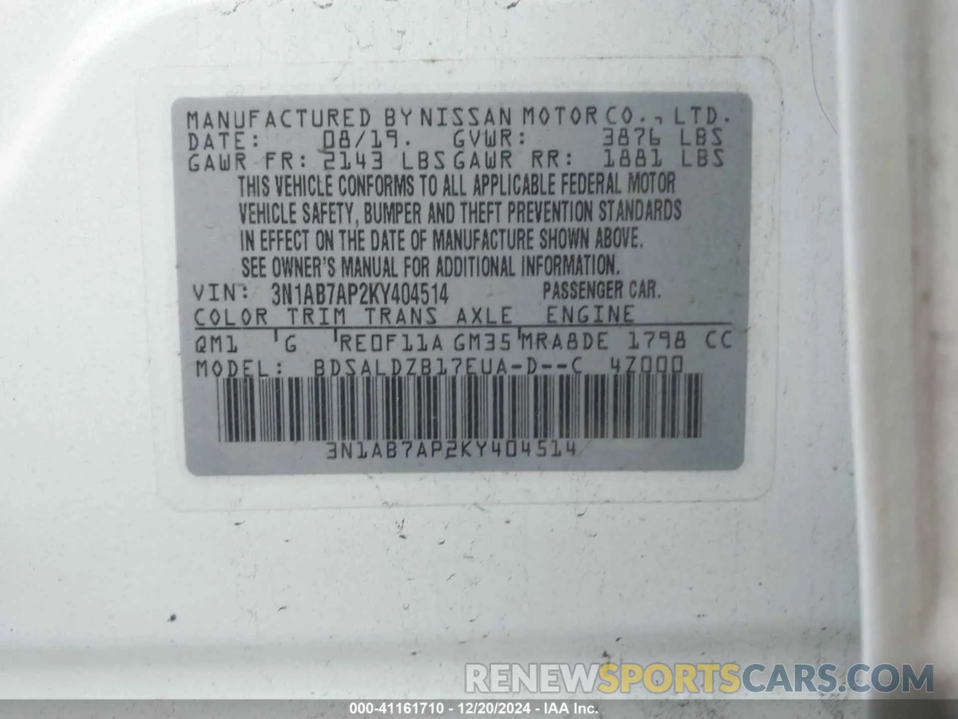 9 Photograph of a damaged car 3N1AB7AP2KY404514 NISSAN SENTRA 2019