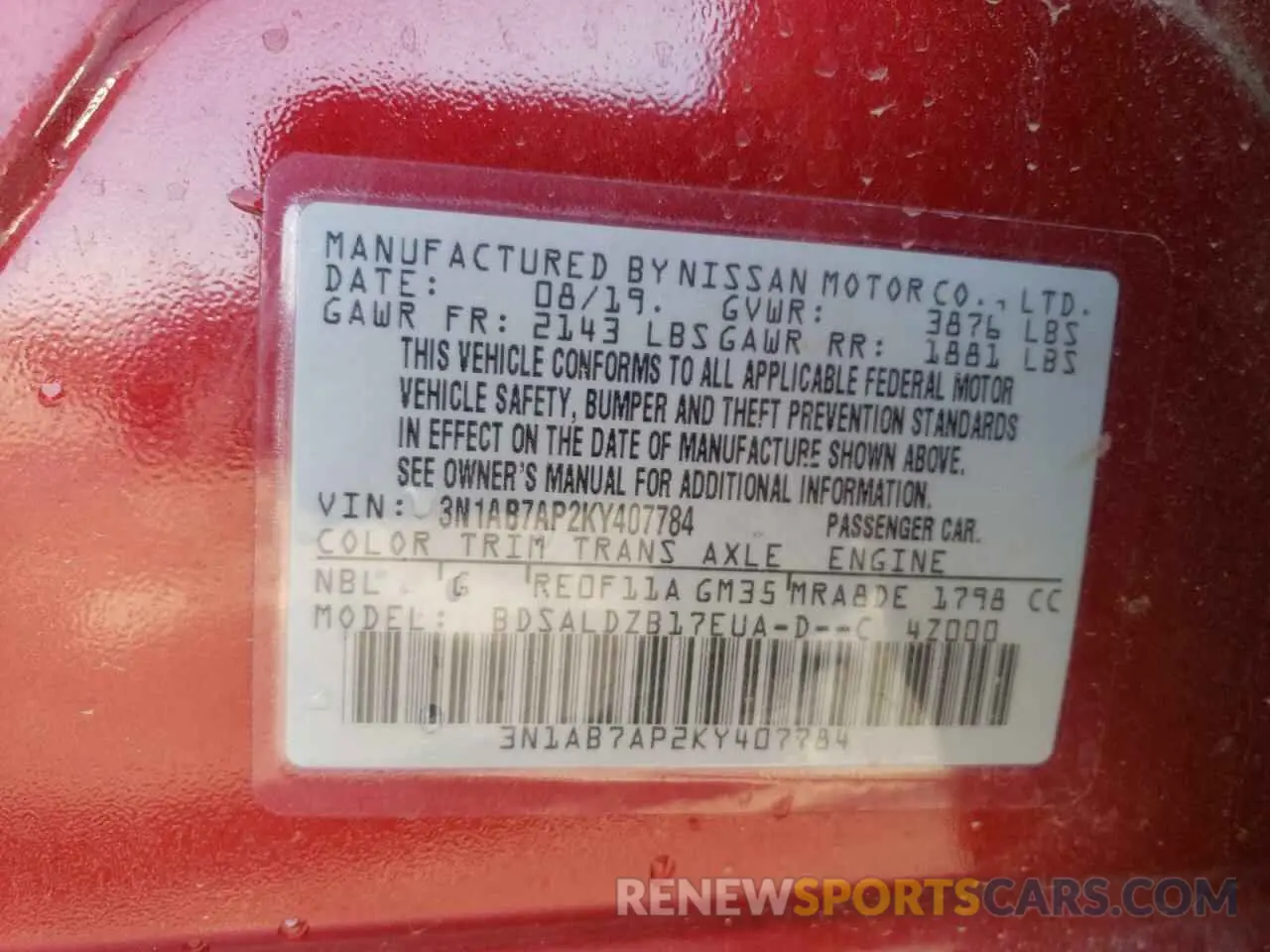 13 Photograph of a damaged car 3N1AB7AP2KY407784 NISSAN SENTRA 2019