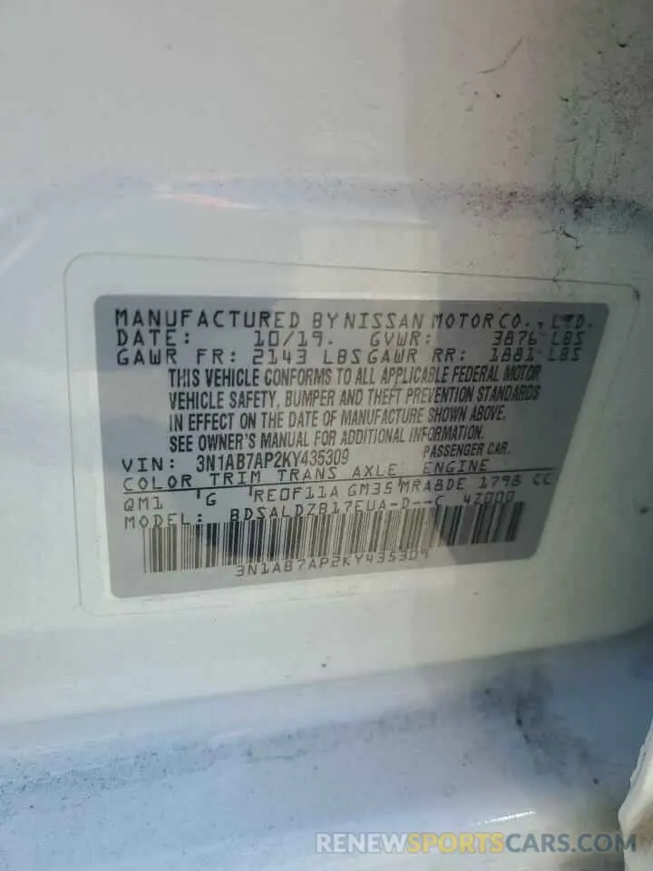 12 Photograph of a damaged car 3N1AB7AP2KY435309 NISSAN SENTRA 2019