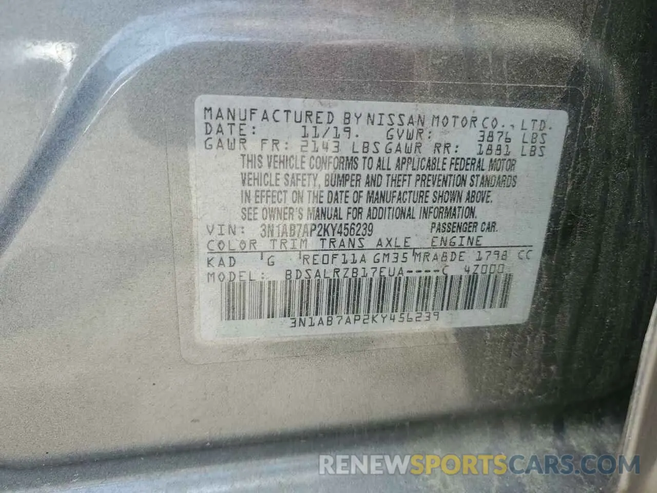 12 Photograph of a damaged car 3N1AB7AP2KY456239 NISSAN SENTRA 2019