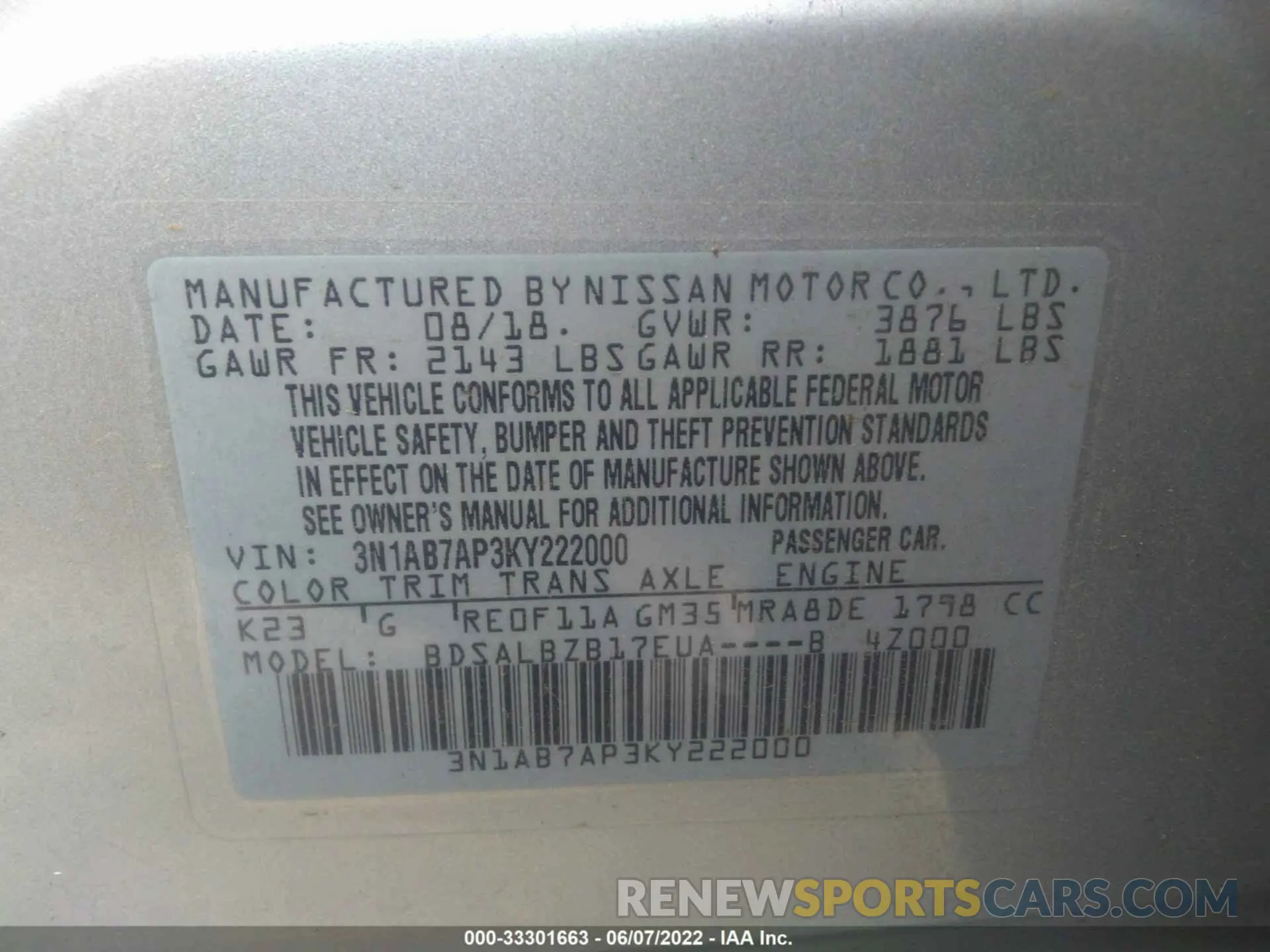 9 Фотография поврежденного автомобиля 3N1AB7AP3KY222000 NISSAN SENTRA 2019