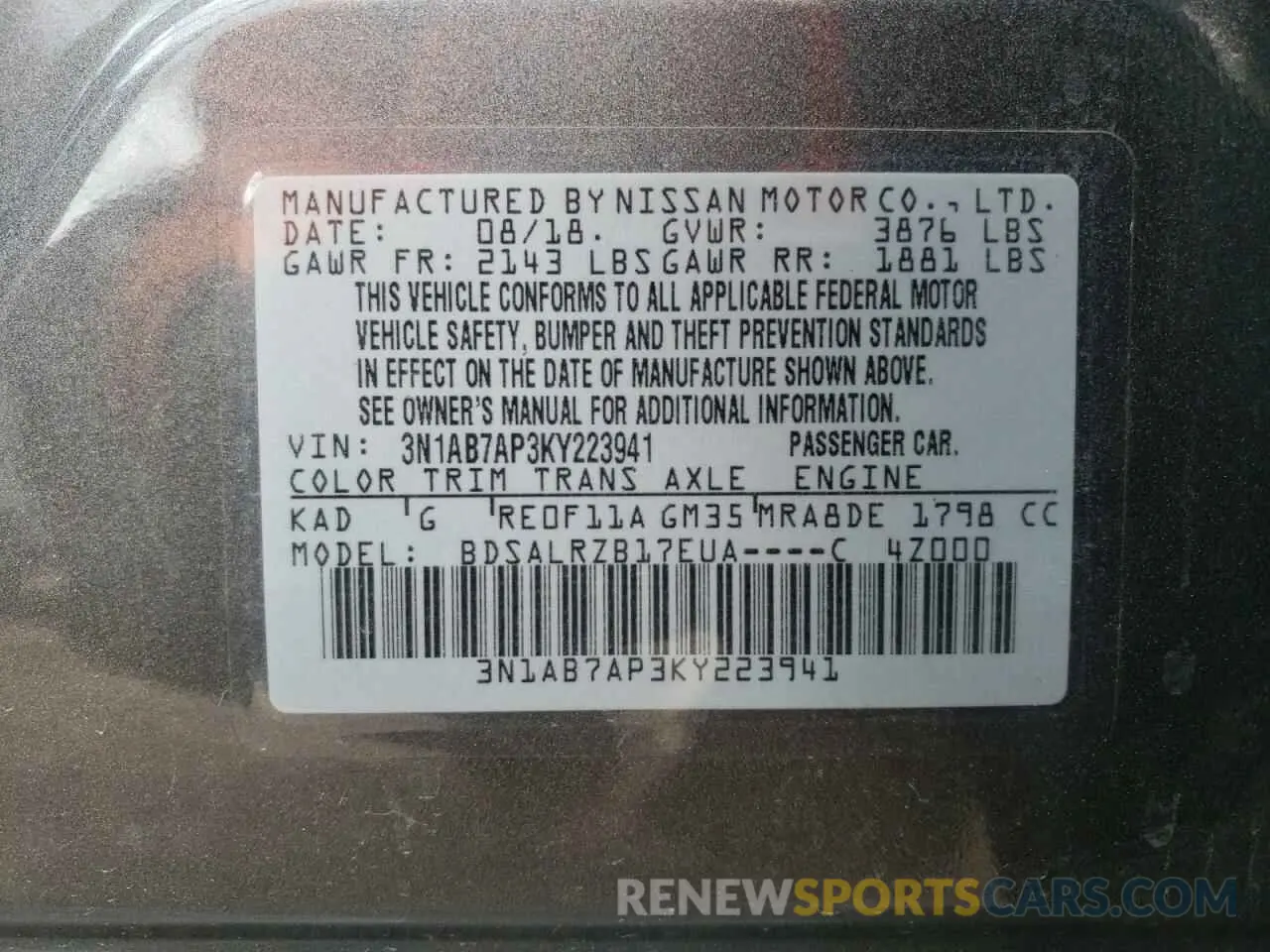 12 Photograph of a damaged car 3N1AB7AP3KY223941 NISSAN SENTRA 2019