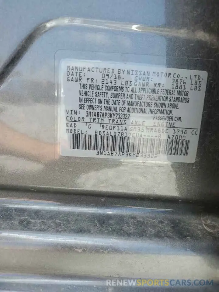 12 Фотография поврежденного автомобиля 3N1AB7AP3KY233322 NISSAN SENTRA 2019