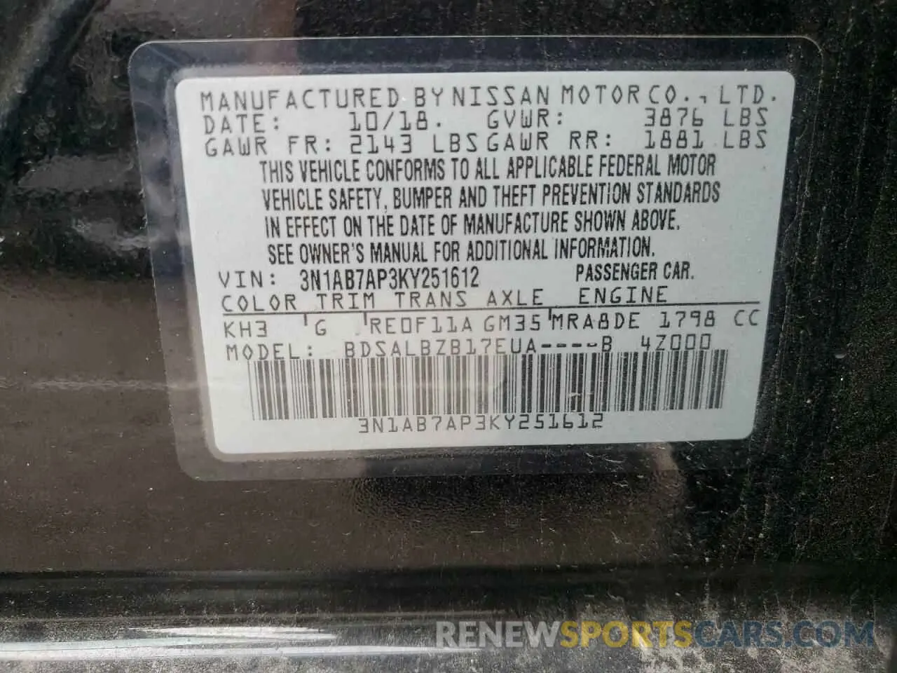 12 Photograph of a damaged car 3N1AB7AP3KY251612 NISSAN SENTRA 2019