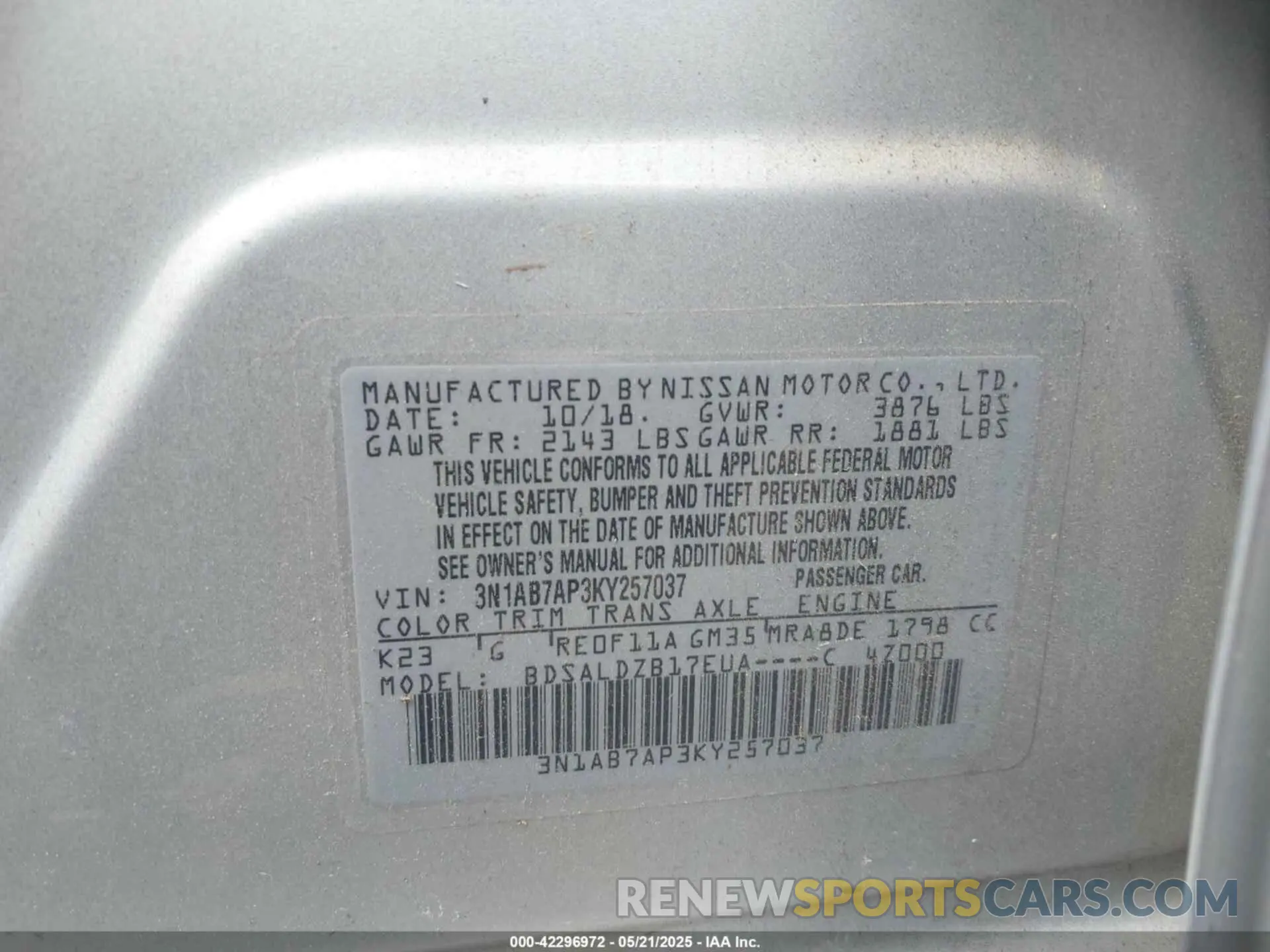 9 Фотография поврежденного автомобиля 3N1AB7AP3KY257037 NISSAN SENTRA 2019