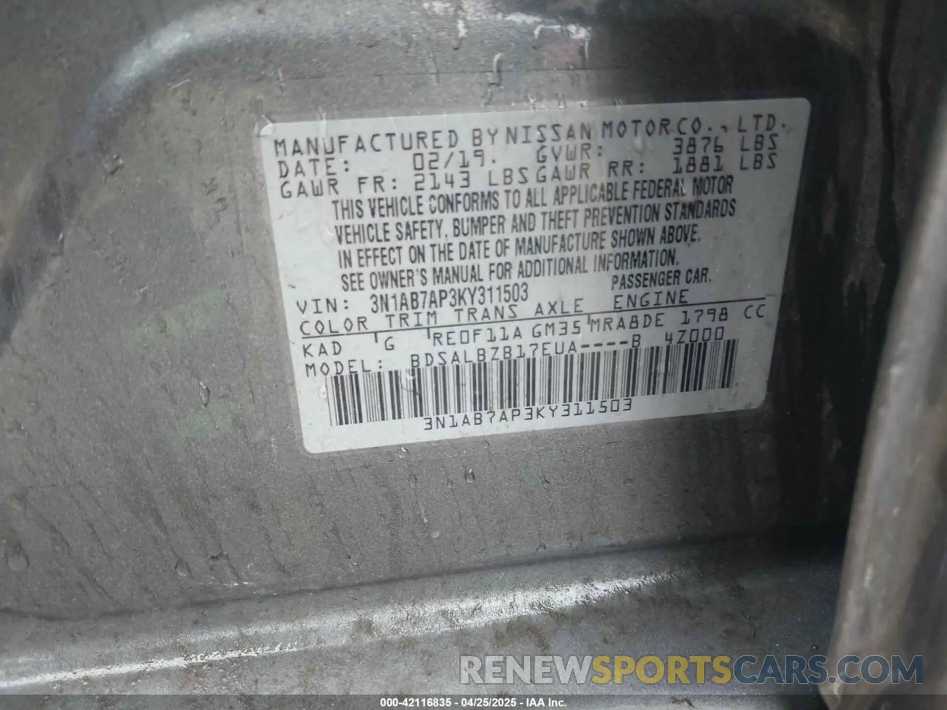 9 Фотография поврежденного автомобиля 3N1AB7AP3KY311503 NISSAN SENTRA 2019