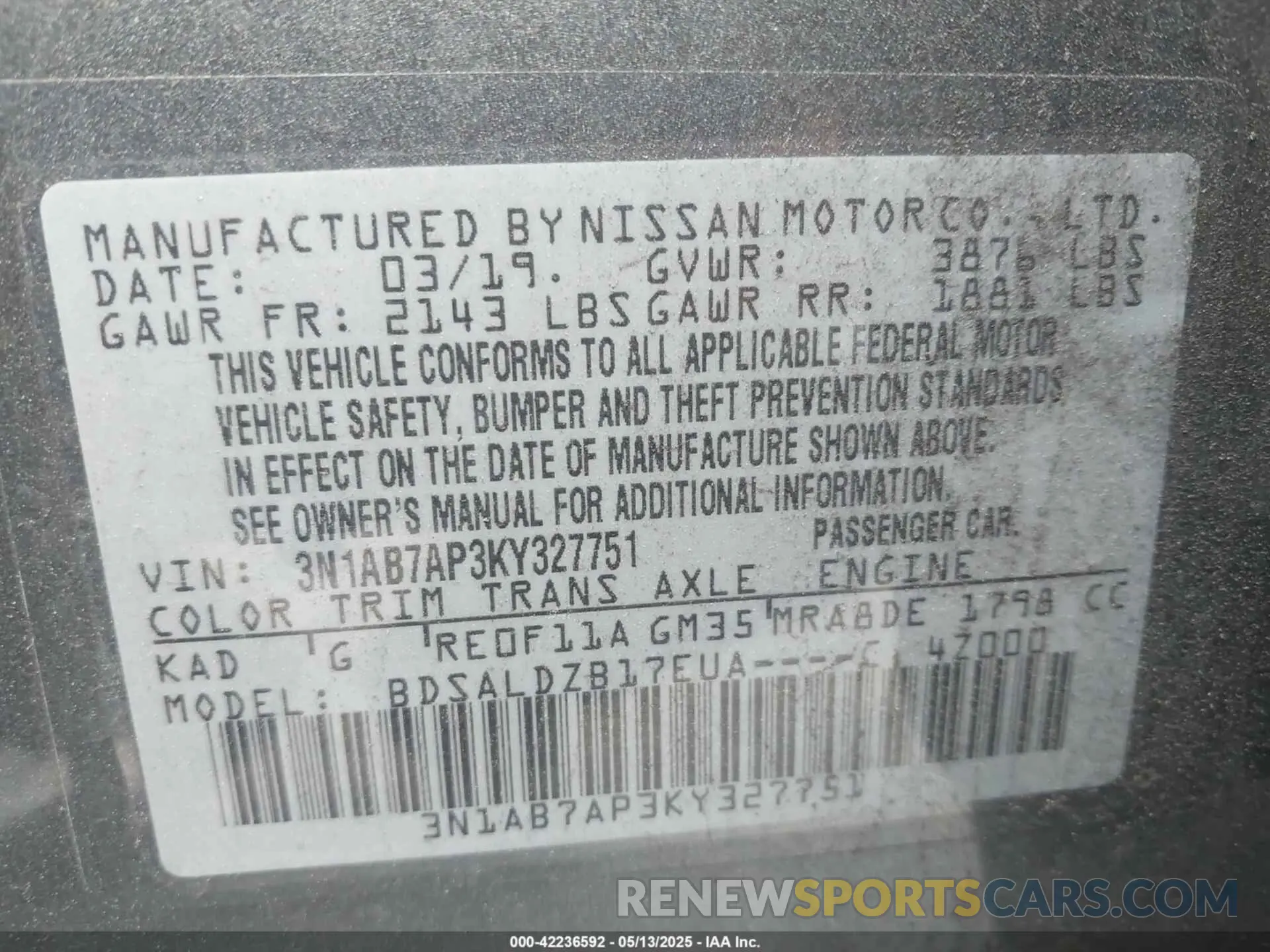 9 Photograph of a damaged car 3N1AB7AP3KY327751 NISSAN SENTRA 2019