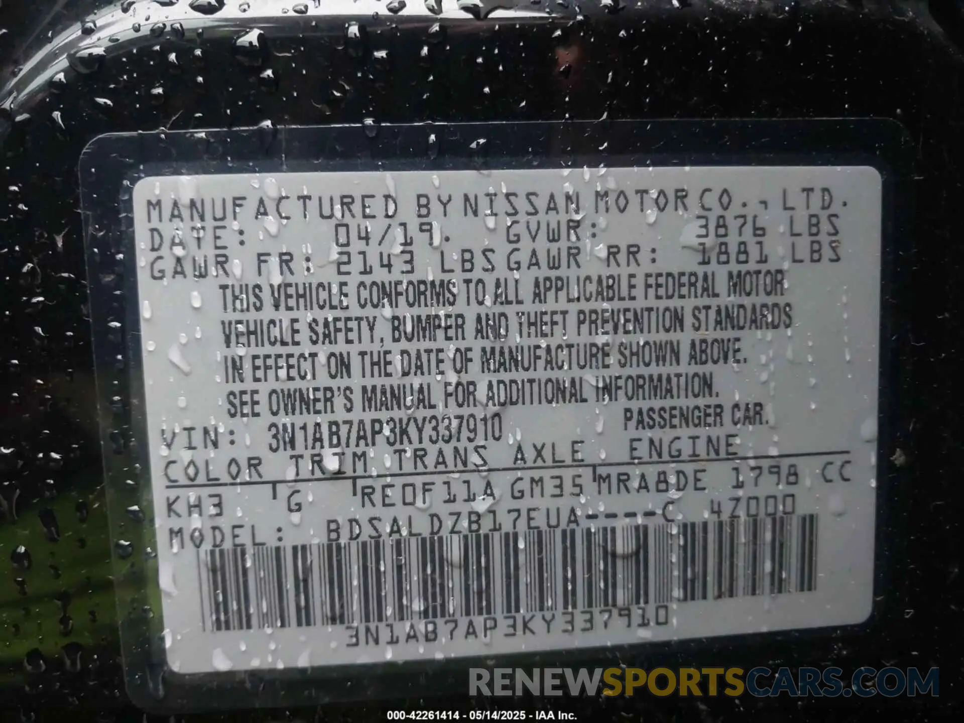 9 Фотография поврежденного автомобиля 3N1AB7AP3KY337910 NISSAN SENTRA 2019
