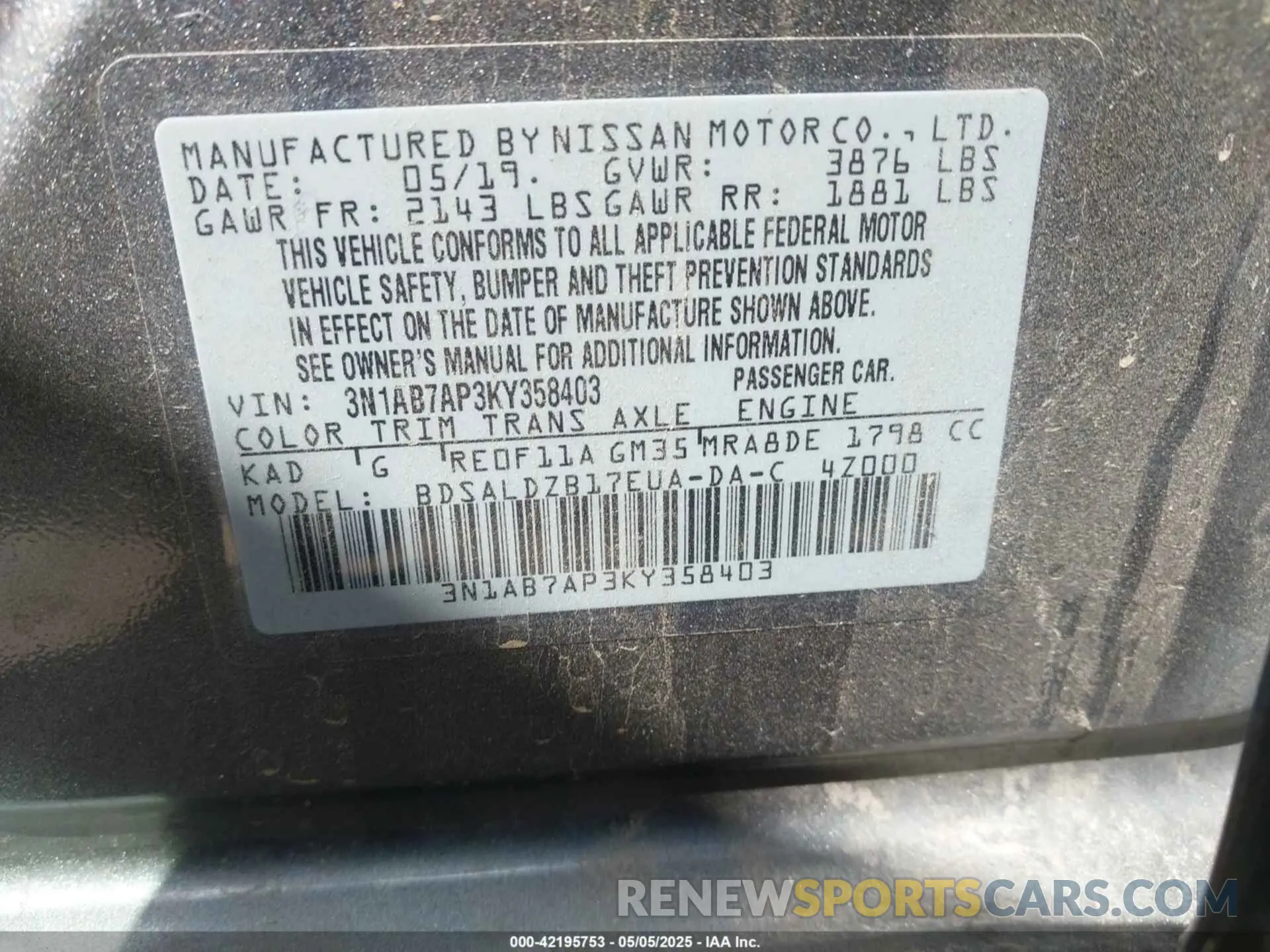 9 Photograph of a damaged car 3N1AB7AP3KY358403 NISSAN SENTRA 2019