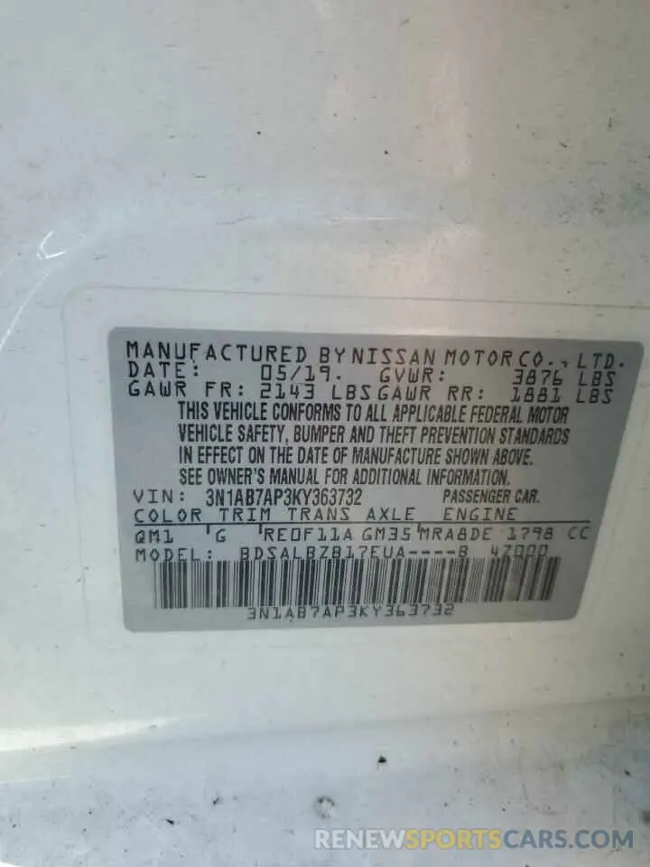 12 Photograph of a damaged car 3N1AB7AP3KY363732 NISSAN SENTRA 2019