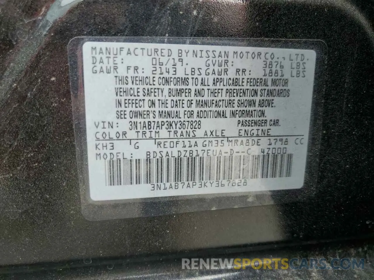 12 Фотография поврежденного автомобиля 3N1AB7AP3KY367828 NISSAN SENTRA 2019