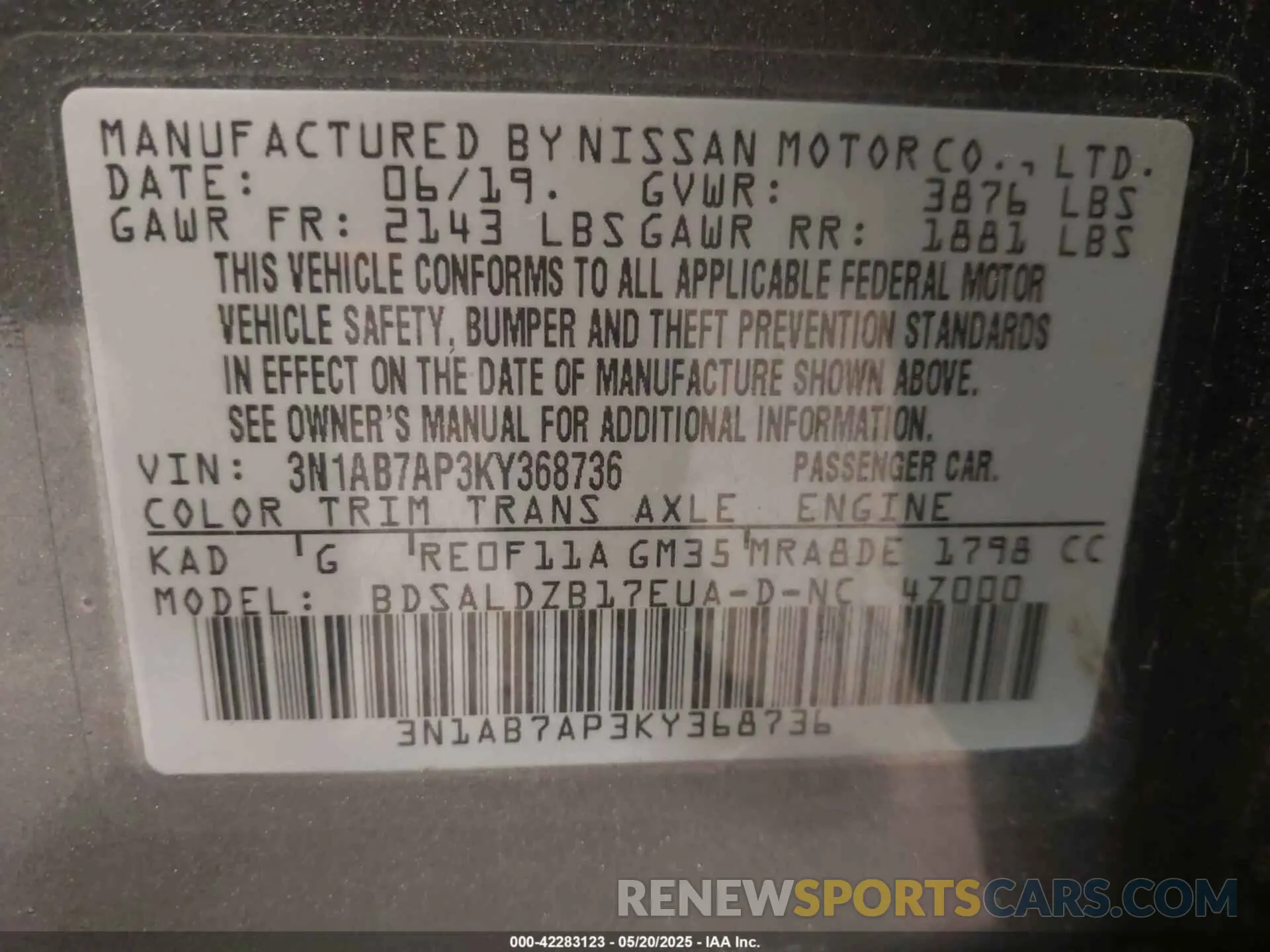 9 Фотография поврежденного автомобиля 3N1AB7AP3KY368736 NISSAN SENTRA 2019