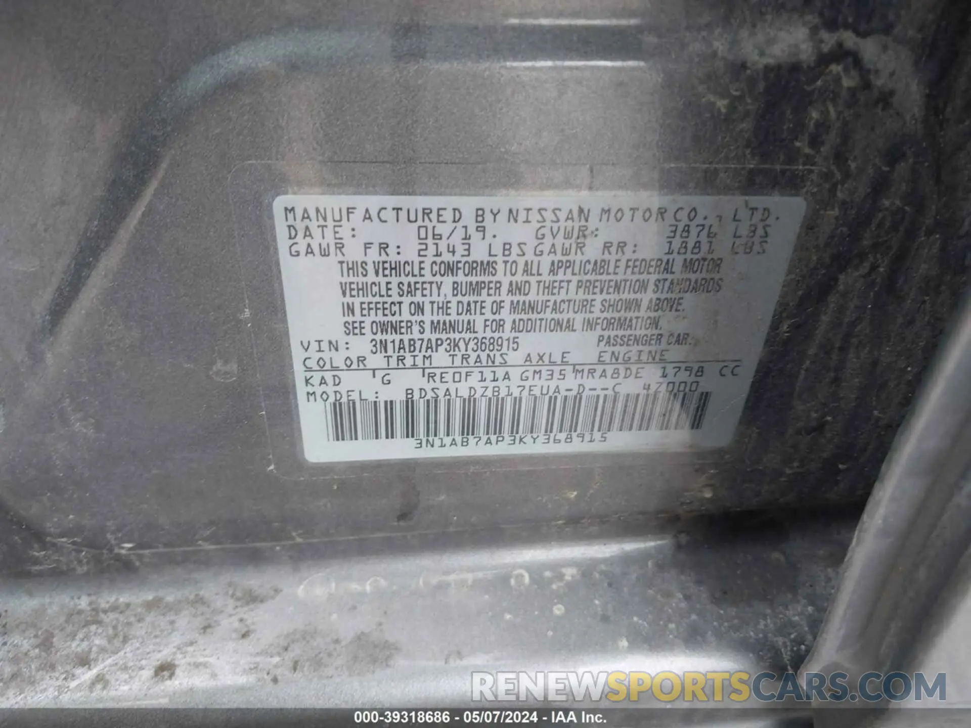 9 Photograph of a damaged car 3N1AB7AP3KY368915 NISSAN SENTRA 2019