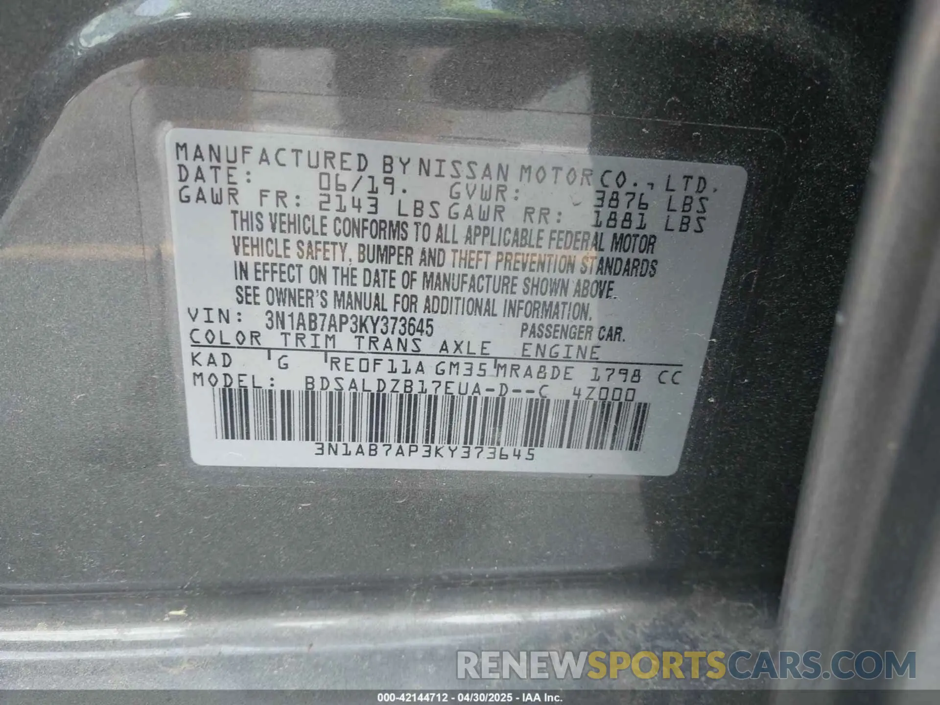 9 Photograph of a damaged car 3N1AB7AP3KY373645 NISSAN SENTRA 2019