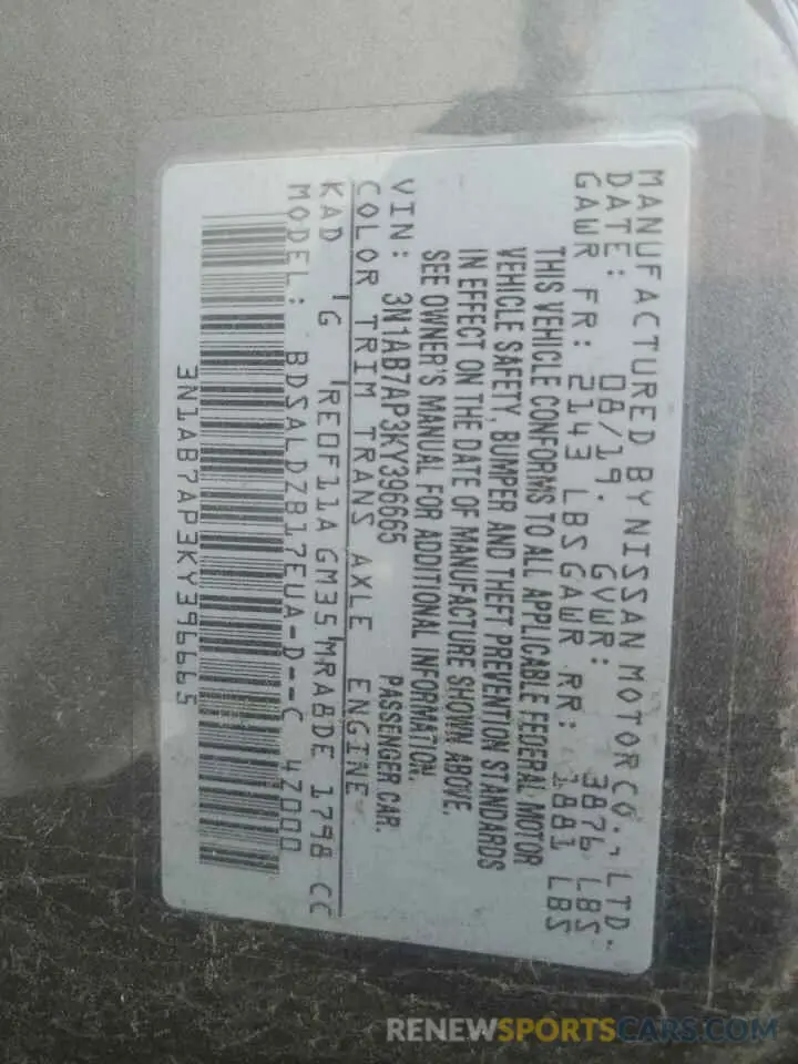 12 Photograph of a damaged car 3N1AB7AP3KY396665 NISSAN SENTRA 2019