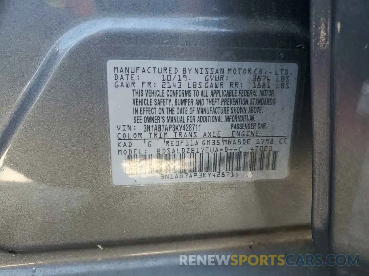 13 Photograph of a damaged car 3N1AB7AP3KY428711 NISSAN SENTRA 2019
