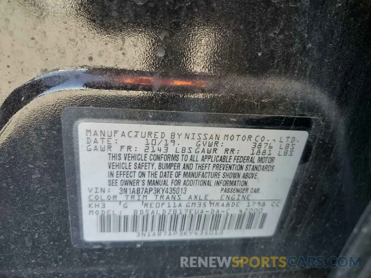 12 Photograph of a damaged car 3N1AB7AP3KY435013 NISSAN SENTRA 2019