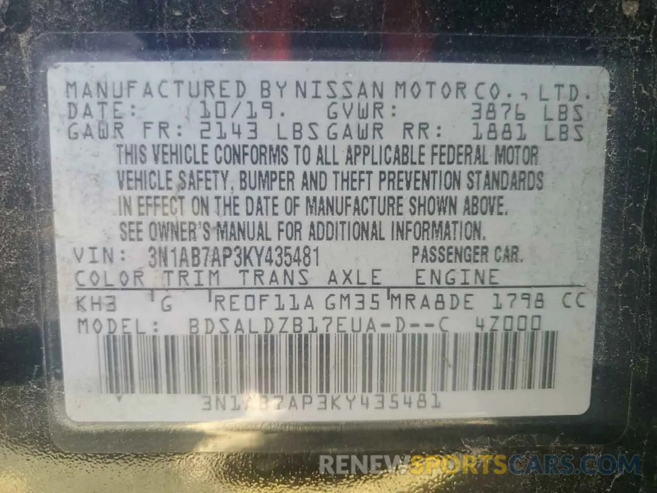 12 Фотография поврежденного автомобиля 3N1AB7AP3KY435481 NISSAN SENTRA 2019