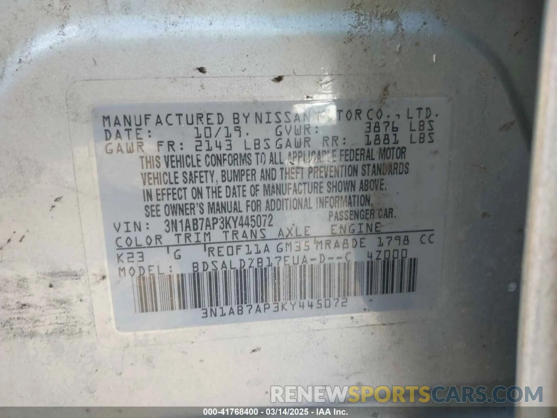 9 Фотография поврежденного автомобиля 3N1AB7AP3KY445072 NISSAN SENTRA 2019