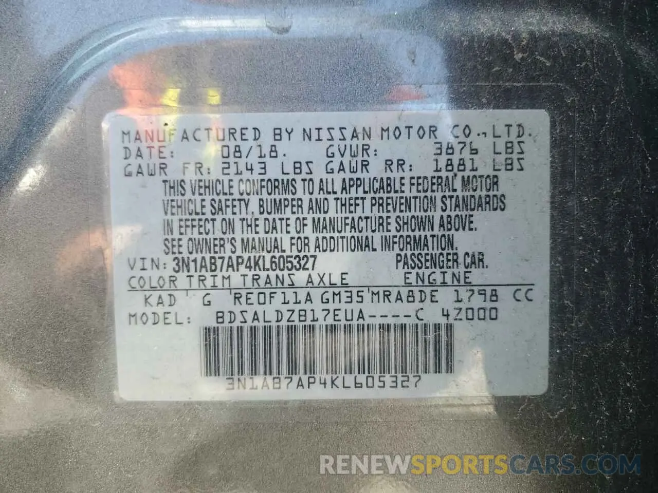 14 Фотография поврежденного автомобиля 3N1AB7AP4KL605327 NISSAN SENTRA 2019