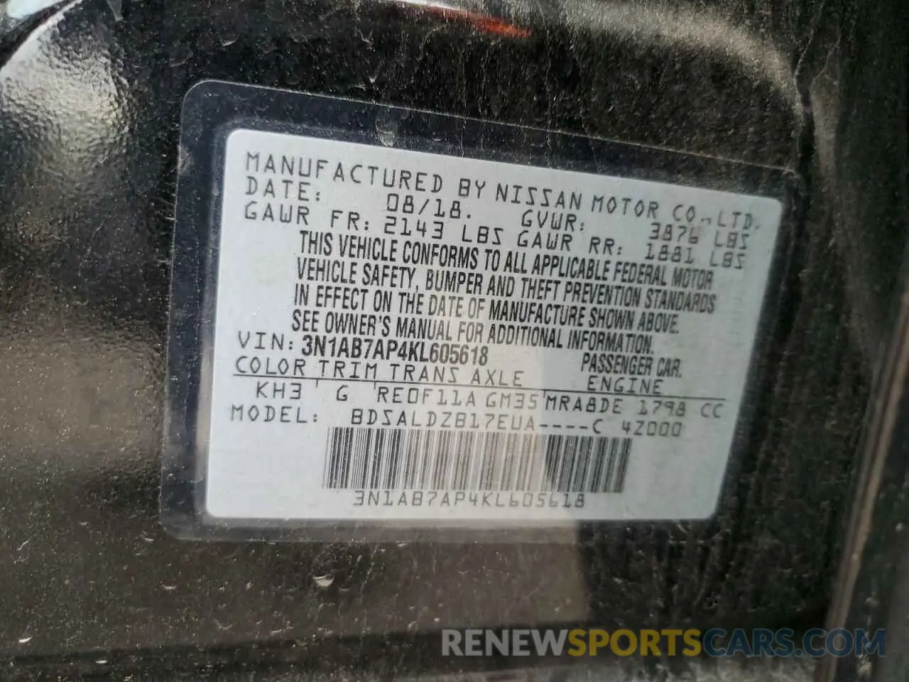 12 Photograph of a damaged car 3N1AB7AP4KL605618 NISSAN SENTRA 2019