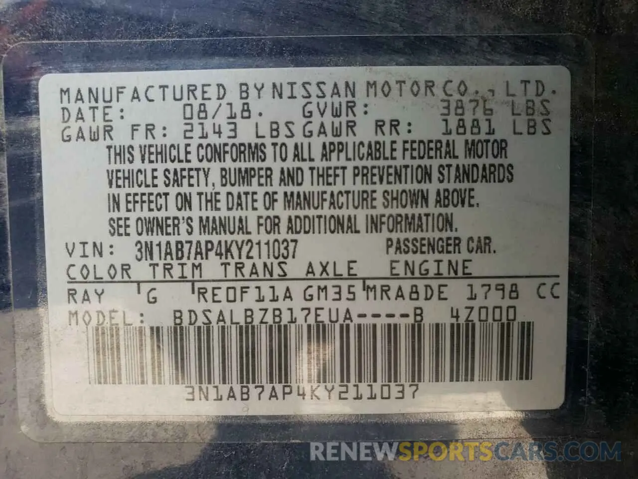 12 Photograph of a damaged car 3N1AB7AP4KY211037 NISSAN SENTRA 2019