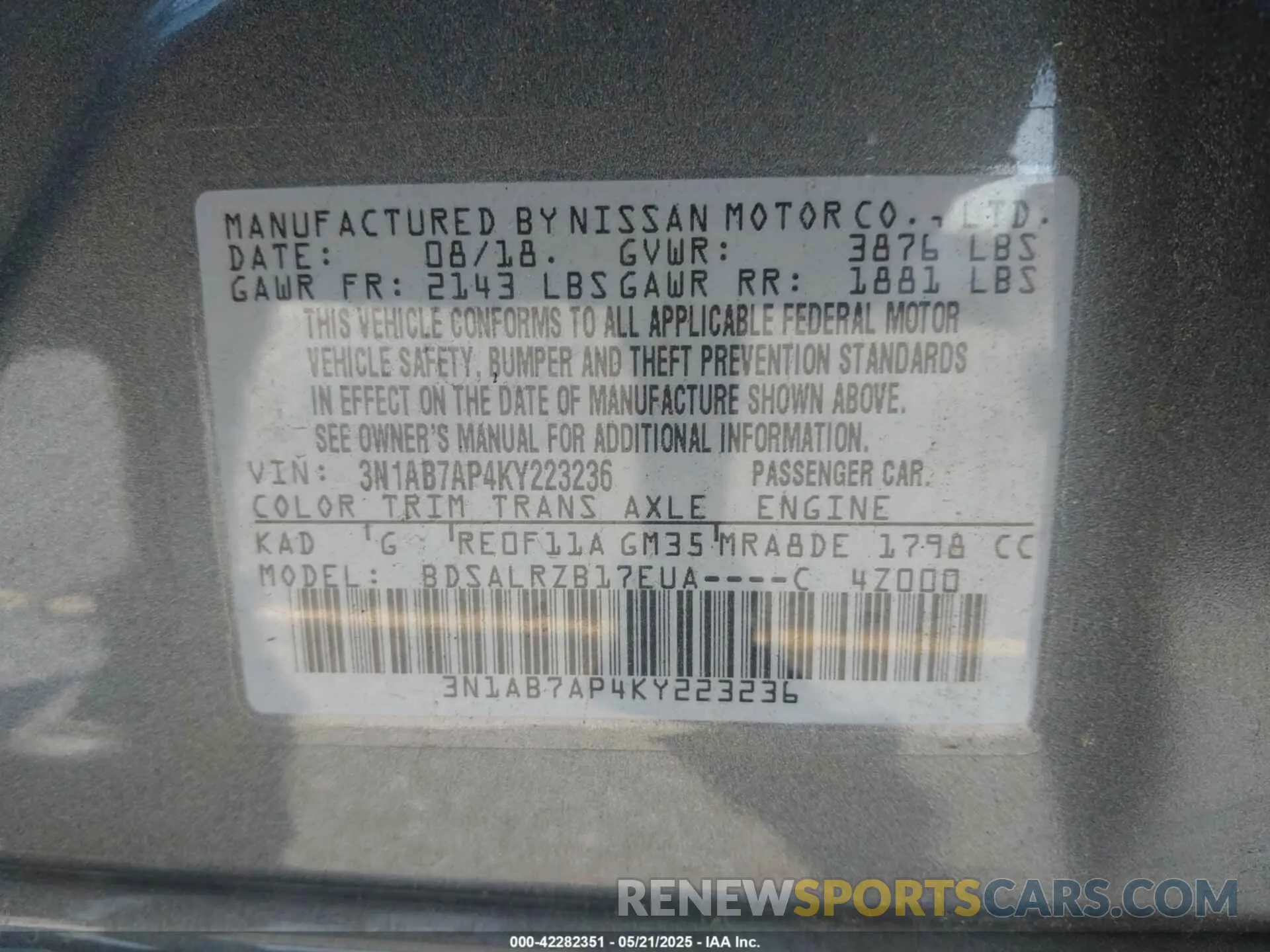 9 Фотография поврежденного автомобиля 3N1AB7AP4KY223236 NISSAN SENTRA 2019