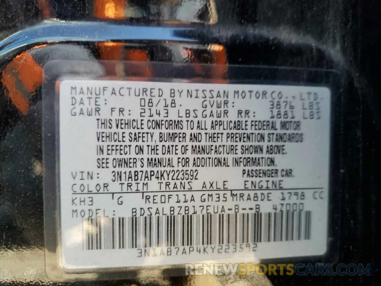 12 Photograph of a damaged car 3N1AB7AP4KY223592 NISSAN SENTRA 2019
