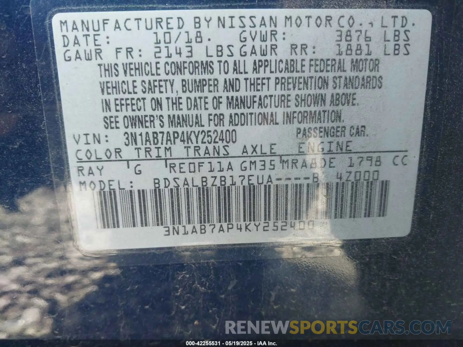 9 Photograph of a damaged car 3N1AB7AP4KY252400 NISSAN SENTRA 2019