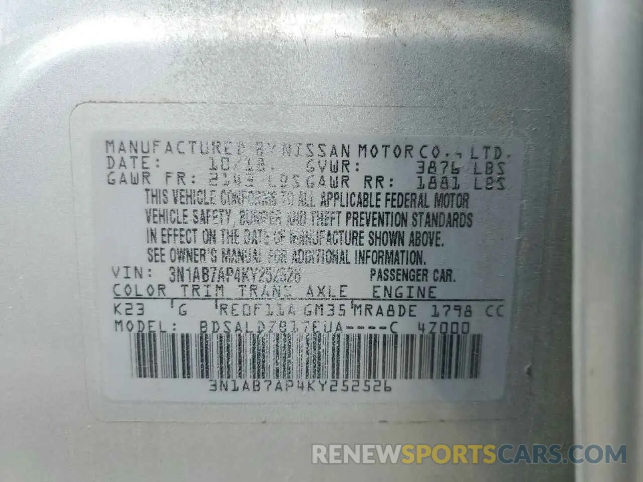 12 Фотография поврежденного автомобиля 3N1AB7AP4KY252526 NISSAN SENTRA 2019