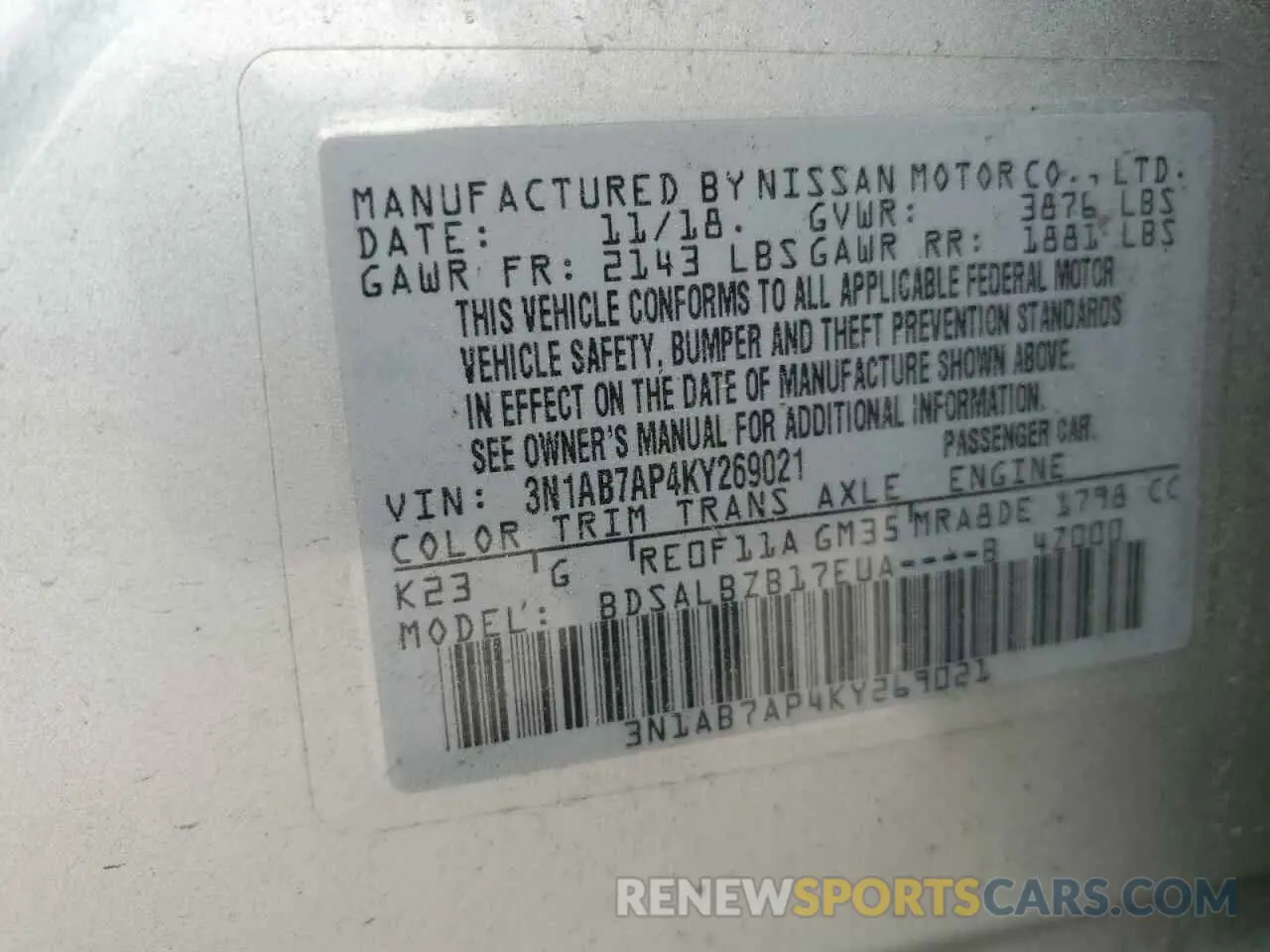 12 Фотография поврежденного автомобиля 3N1AB7AP4KY269021 NISSAN SENTRA 2019