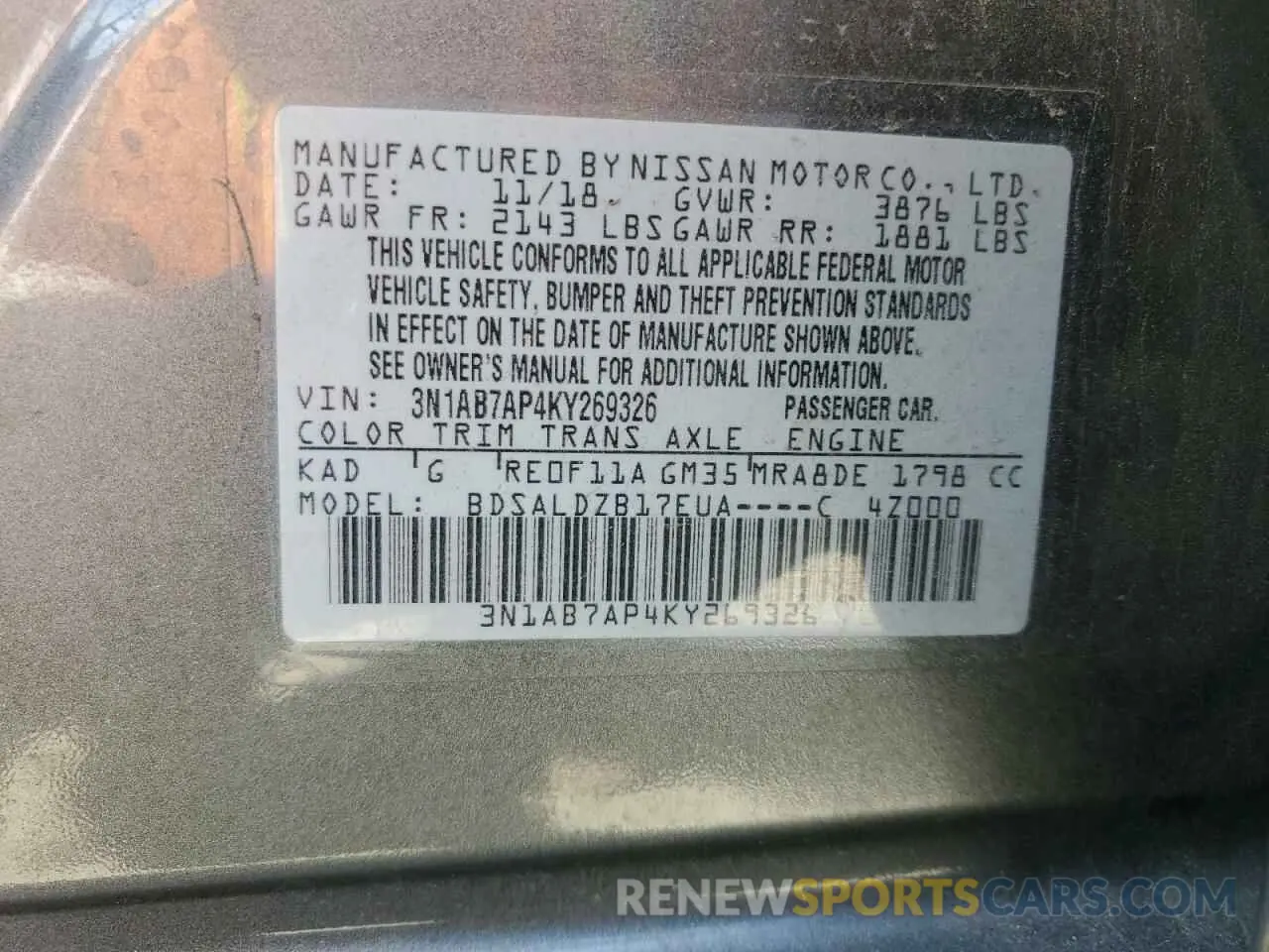 12 Фотография поврежденного автомобиля 3N1AB7AP4KY269326 NISSAN SENTRA 2019