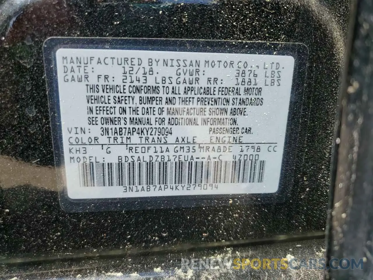 12 Photograph of a damaged car 3N1AB7AP4KY279094 NISSAN SENTRA 2019