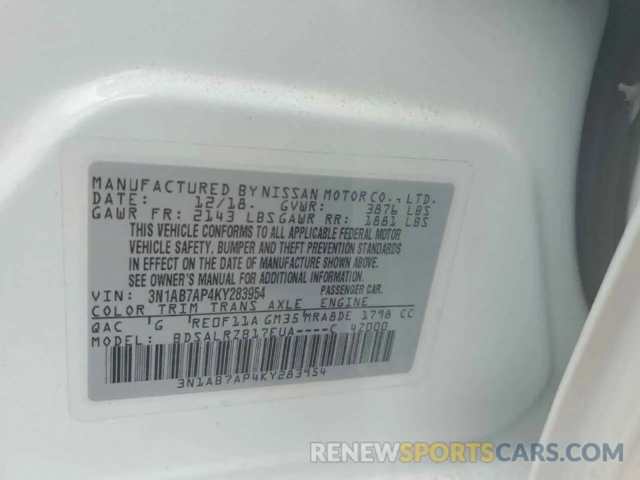 13 Photograph of a damaged car 3N1AB7AP4KY283954 NISSAN SENTRA 2019