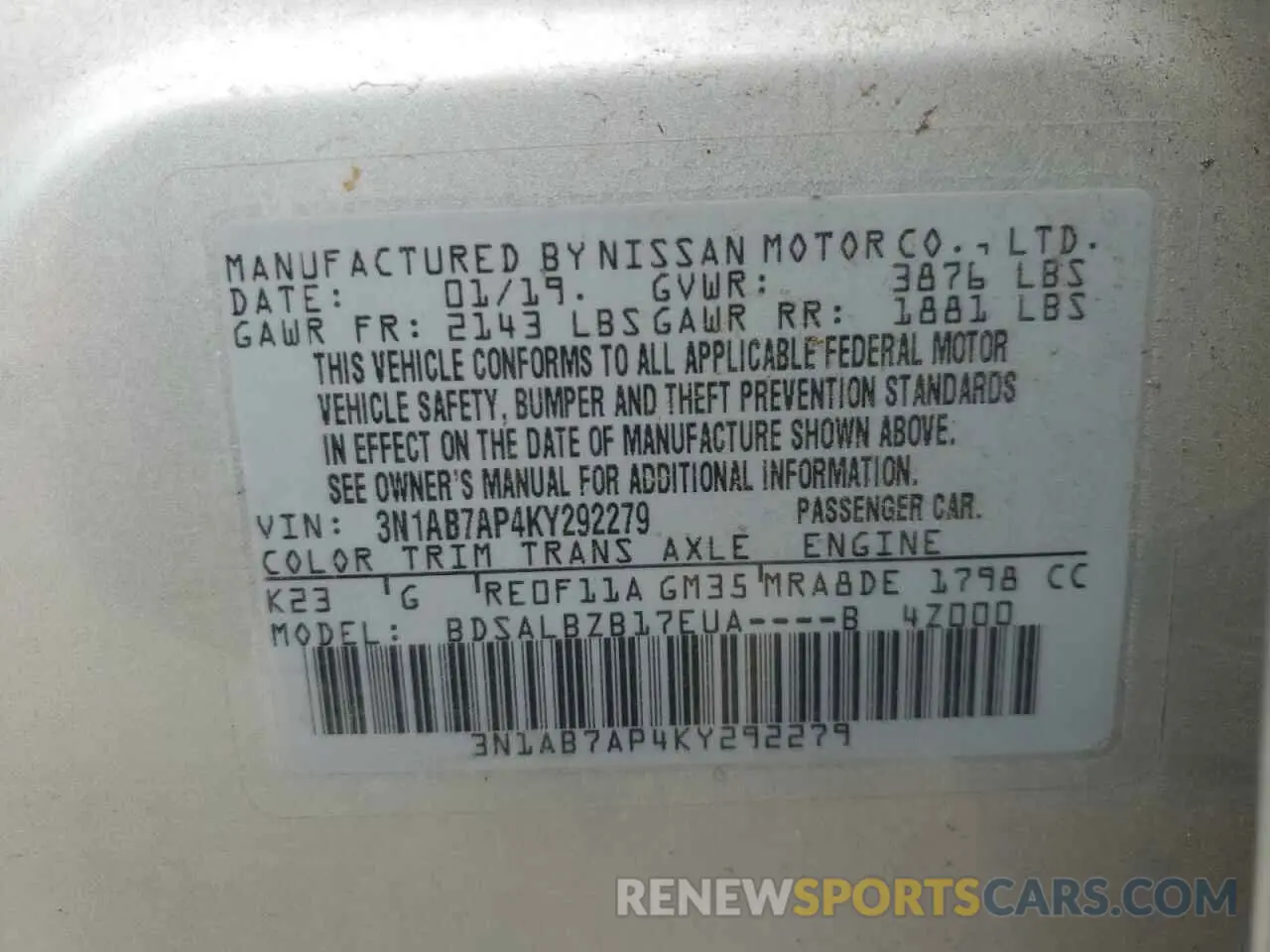 12 Photograph of a damaged car 3N1AB7AP4KY292279 NISSAN SENTRA 2019