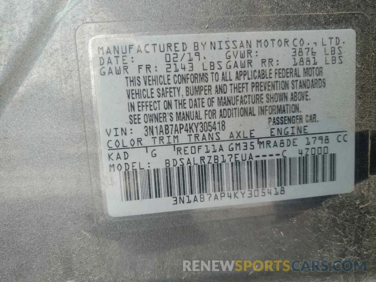 13 Photograph of a damaged car 3N1AB7AP4KY305418 NISSAN SENTRA 2019