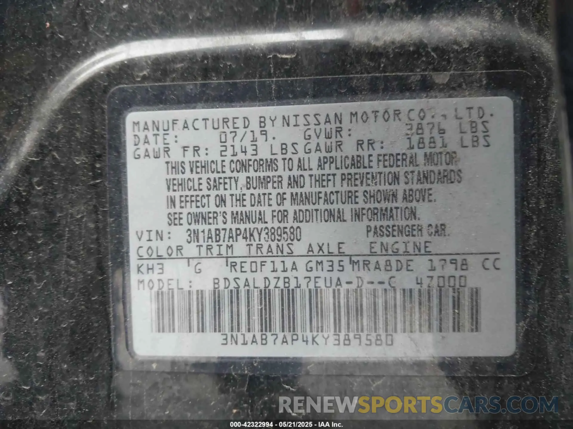 9 Фотография поврежденного автомобиля 3N1AB7AP4KY389580 NISSAN SENTRA 2019