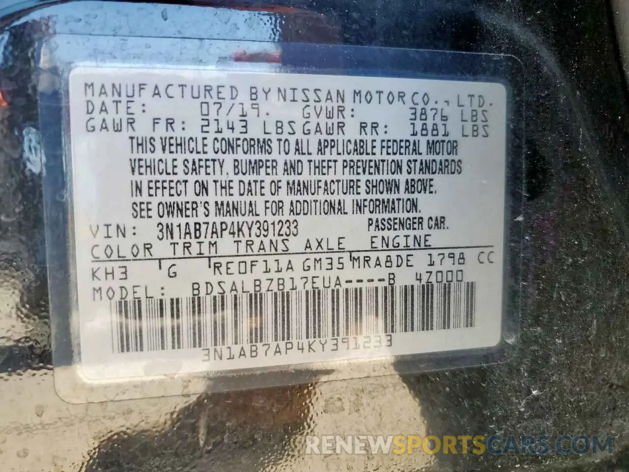 12 Photograph of a damaged car 3N1AB7AP4KY391233 NISSAN SENTRA 2019