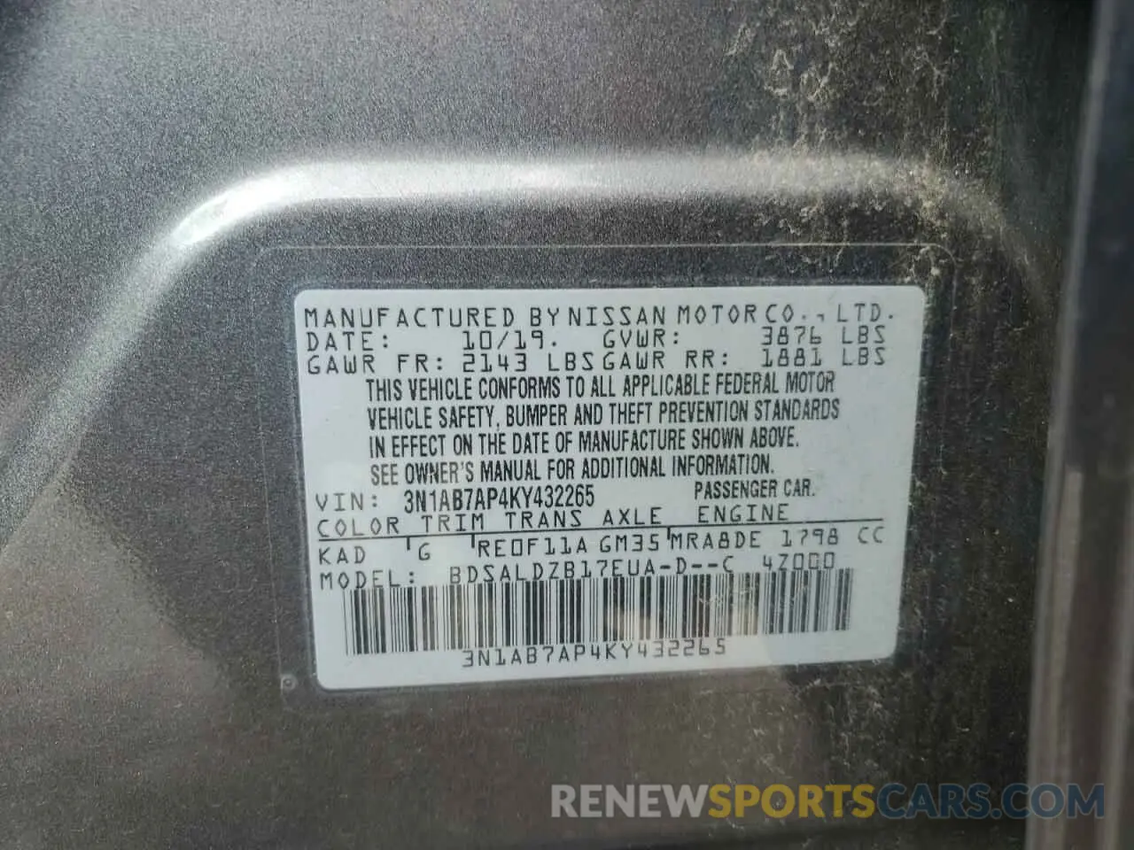 12 Фотография поврежденного автомобиля 3N1AB7AP4KY432265 NISSAN SENTRA 2019