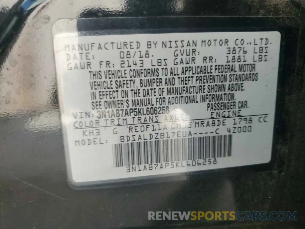 12 Photograph of a damaged car 3N1AB7AP5KL606258 NISSAN SENTRA 2019