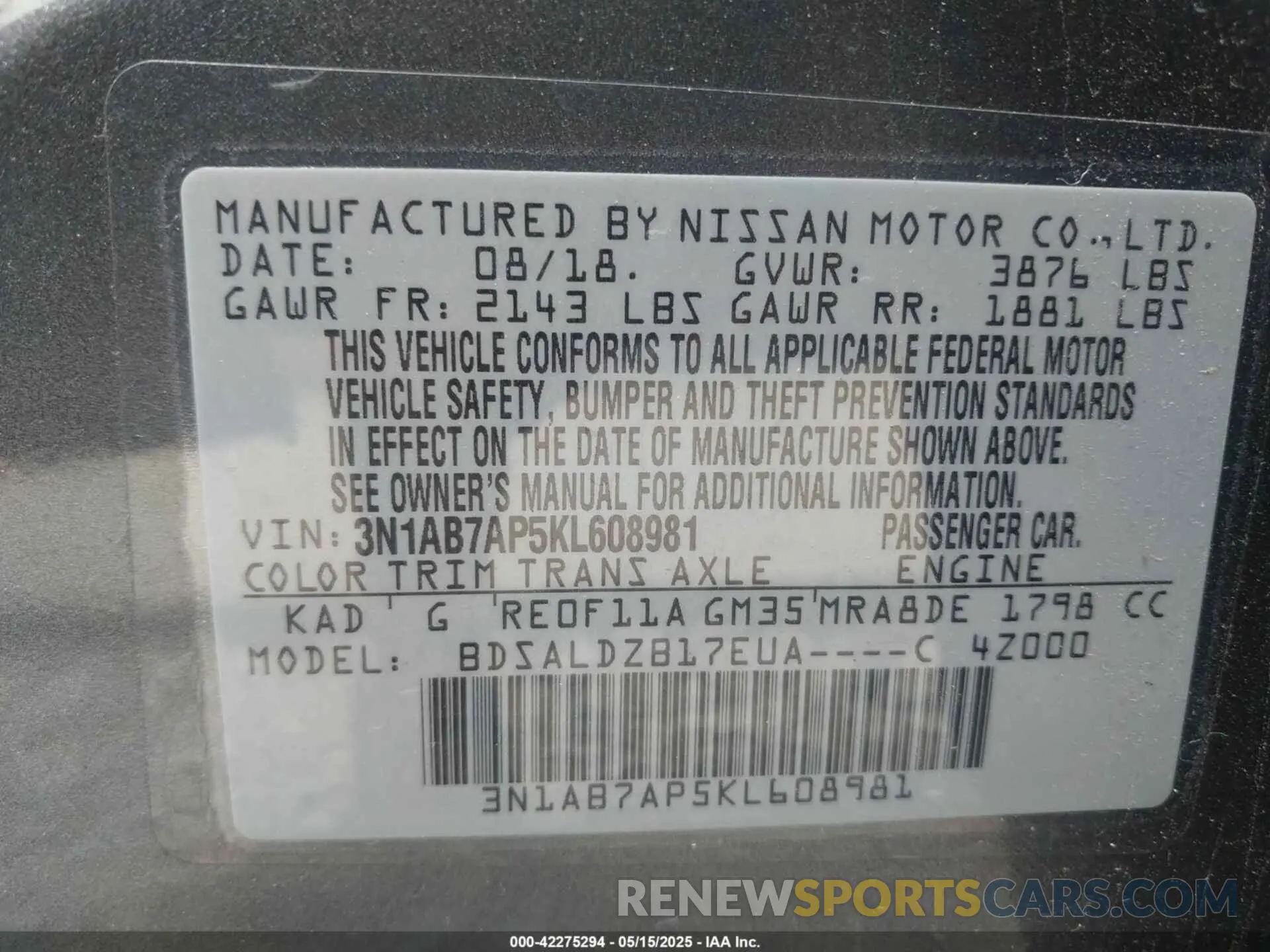 9 Фотография поврежденного автомобиля 3N1AB7AP5KL608981 NISSAN SENTRA 2019