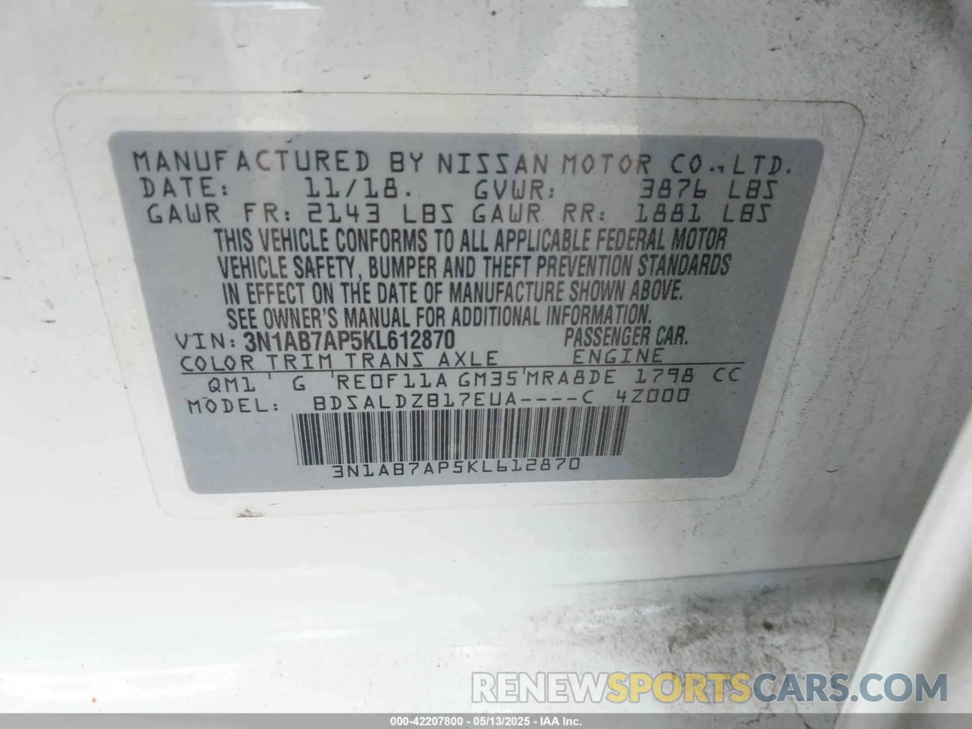 9 Photograph of a damaged car 3N1AB7AP5KL612870 NISSAN SENTRA 2019