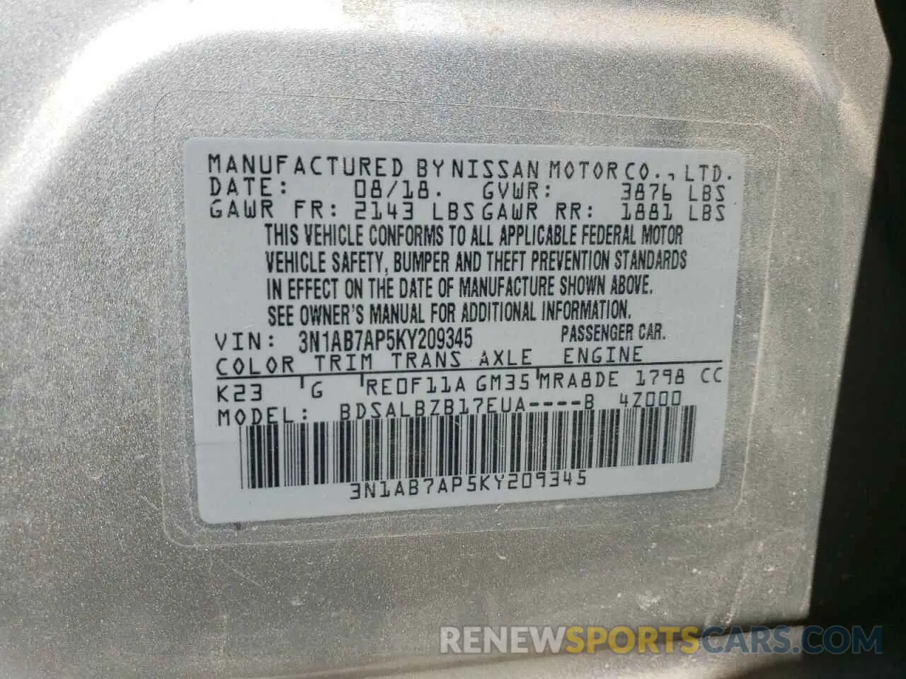 14 Фотография поврежденного автомобиля 3N1AB7AP5KY209345 NISSAN SENTRA 2019