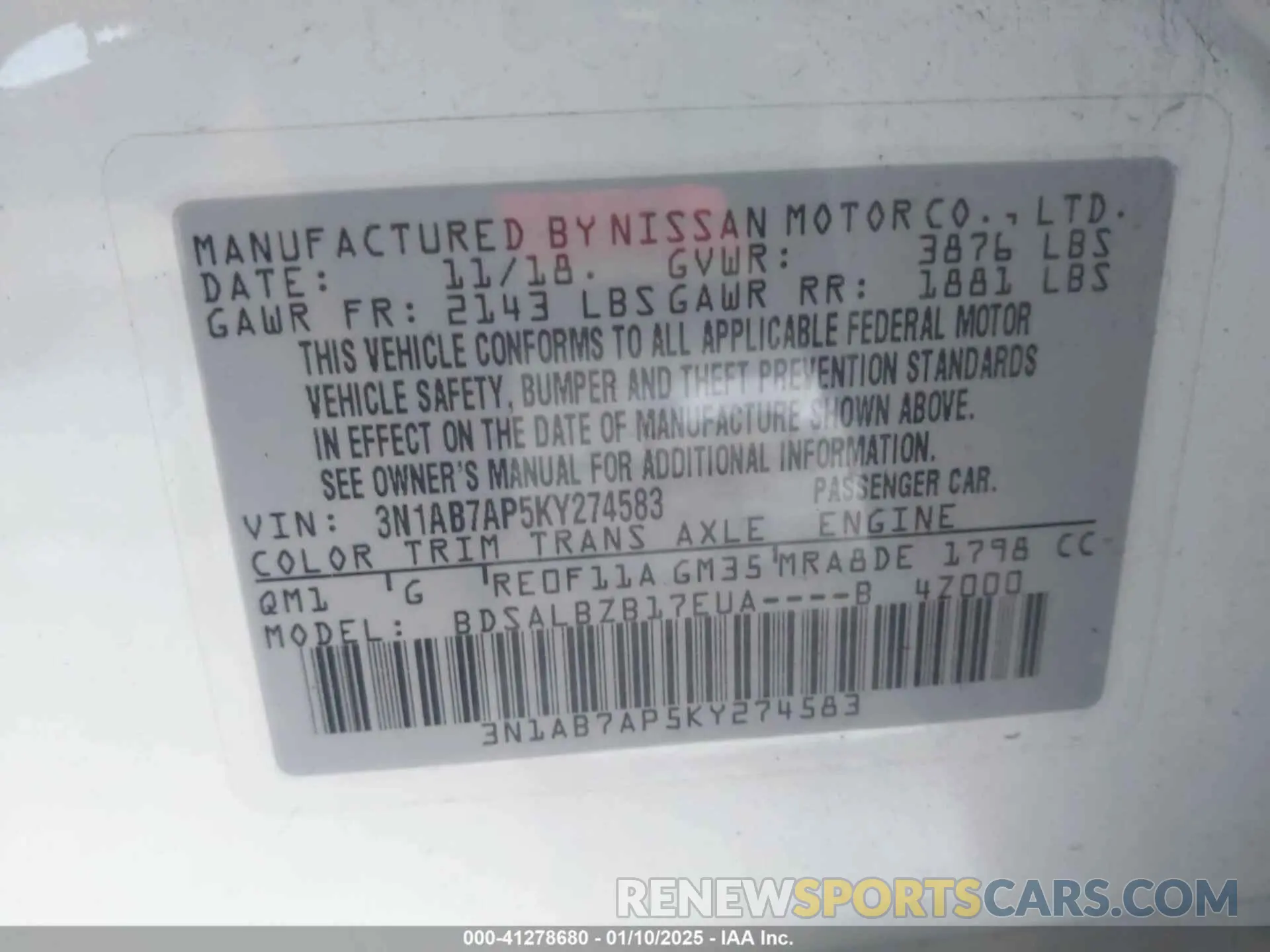 9 Фотография поврежденного автомобиля 3N1AB7AP5KY274583 NISSAN SENTRA 2019