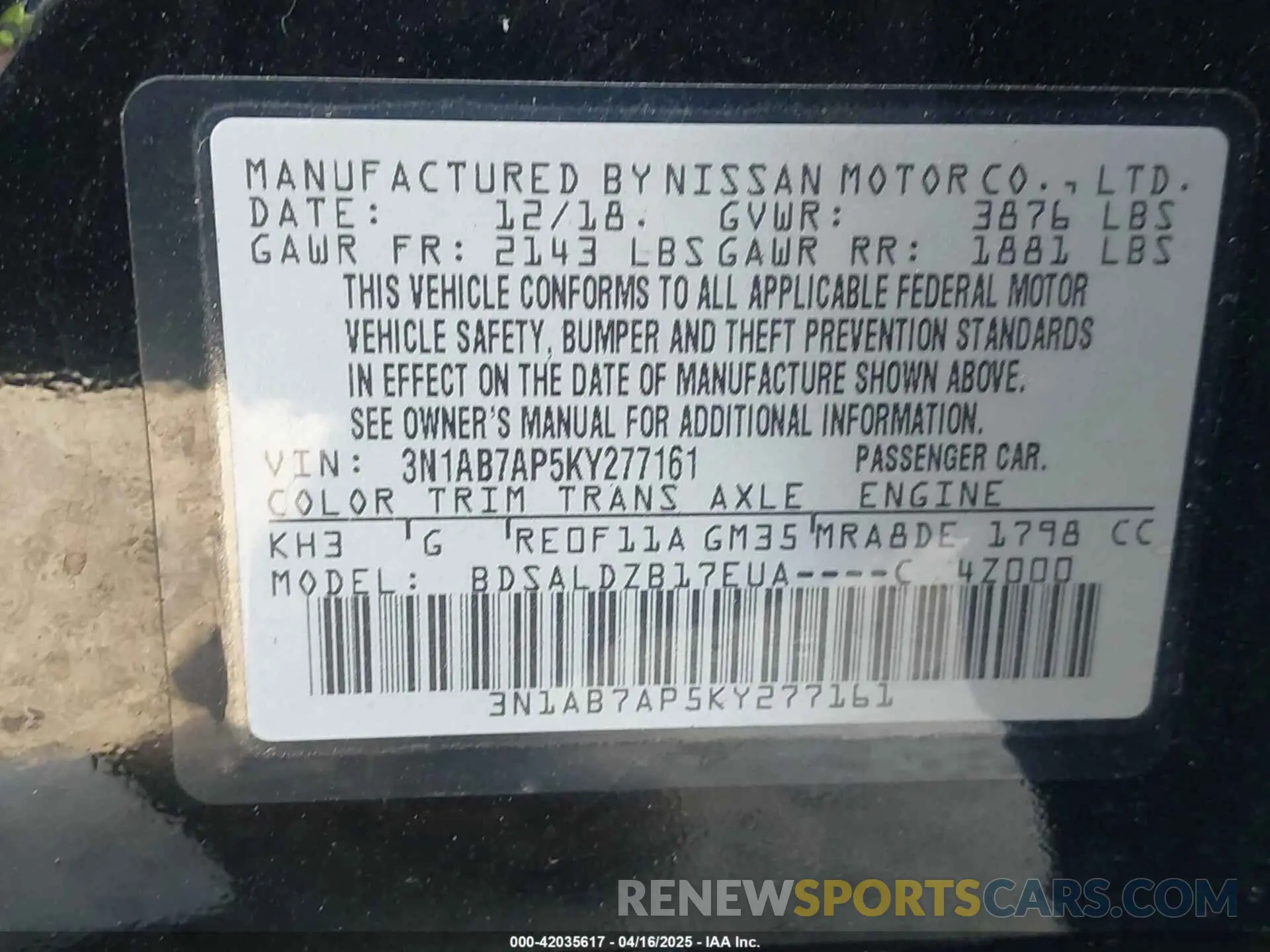 9 Фотография поврежденного автомобиля 3N1AB7AP5KY277161 NISSAN SENTRA 2019