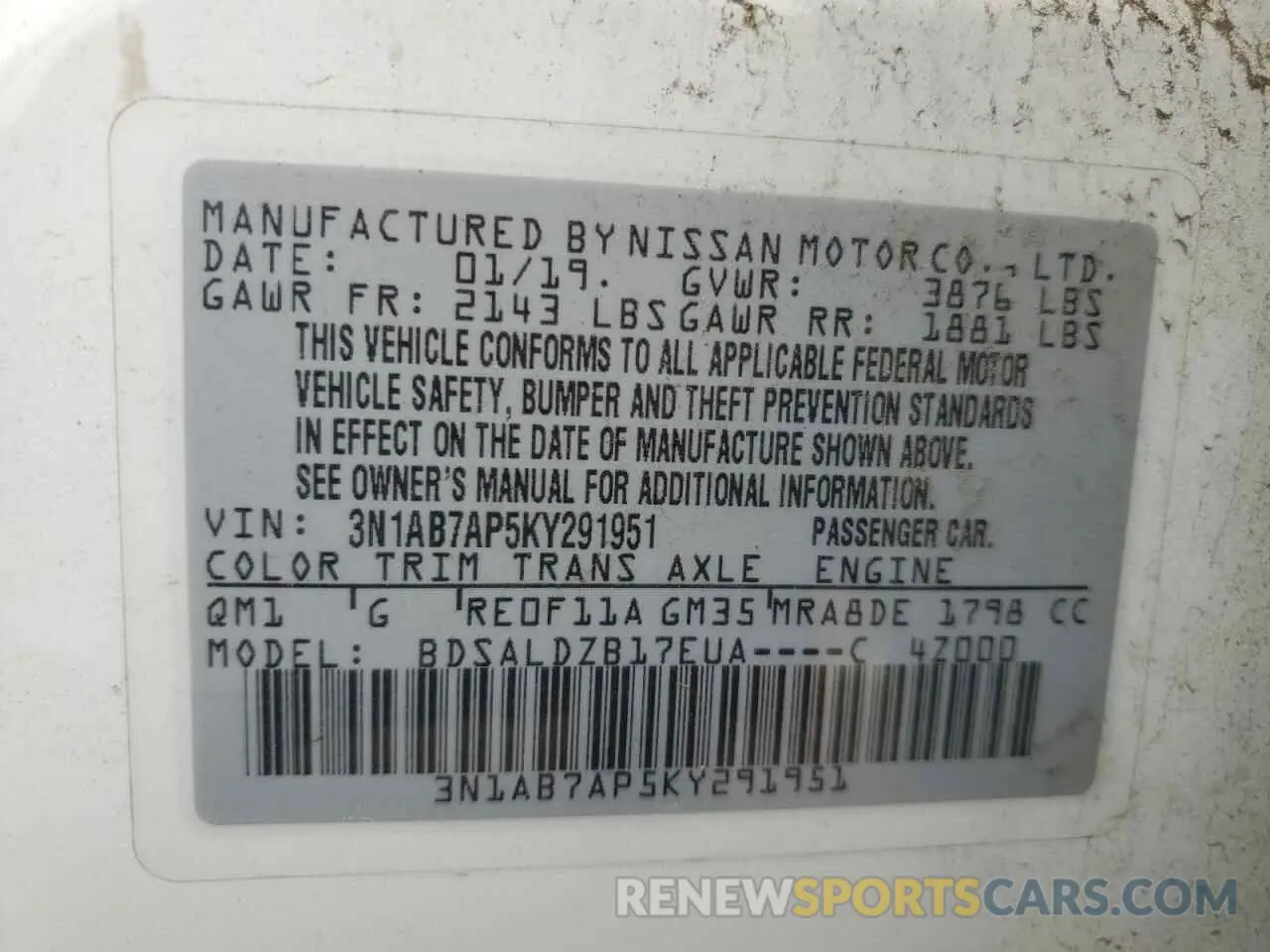 12 Photograph of a damaged car 3N1AB7AP5KY291951 NISSAN SENTRA 2019