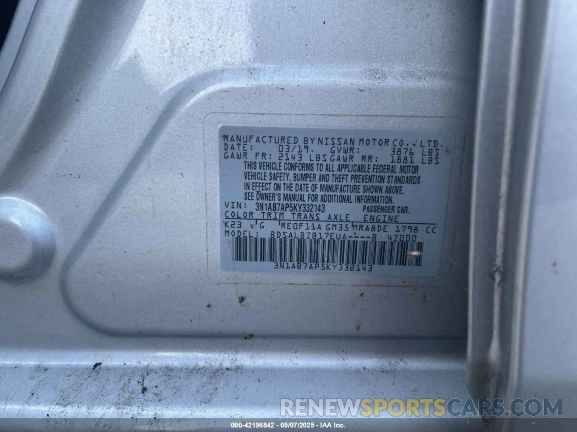 9 Фотография поврежденного автомобиля 3N1AB7AP5KY332143 NISSAN SENTRA 2019